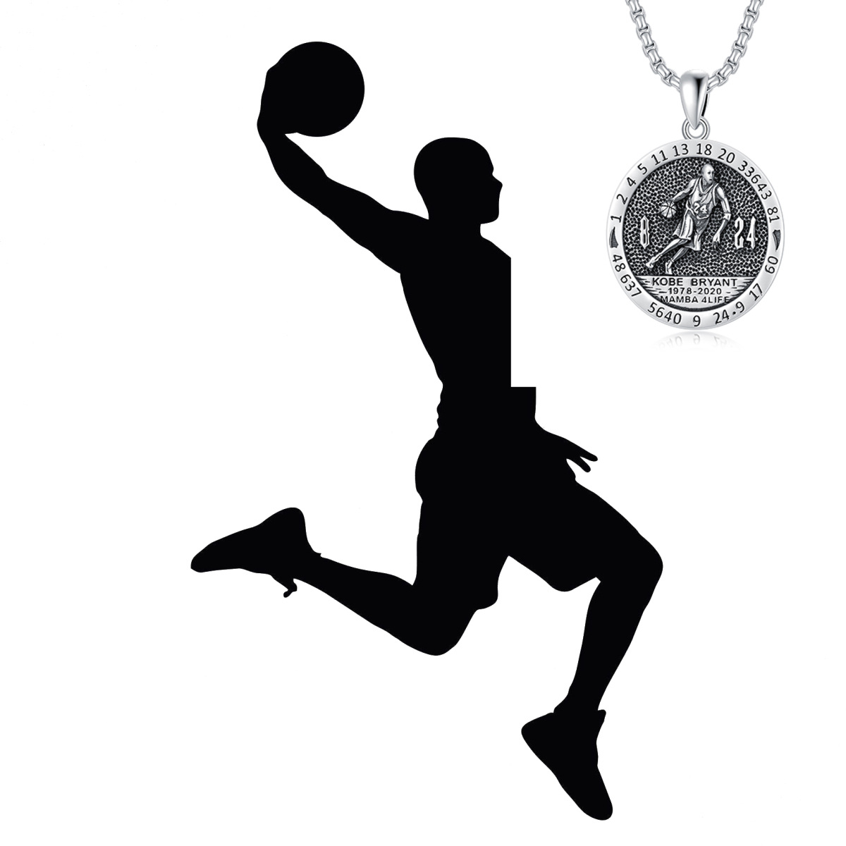 Sterling Silver Kobe Memorial Coin Necklace for Women Men-6