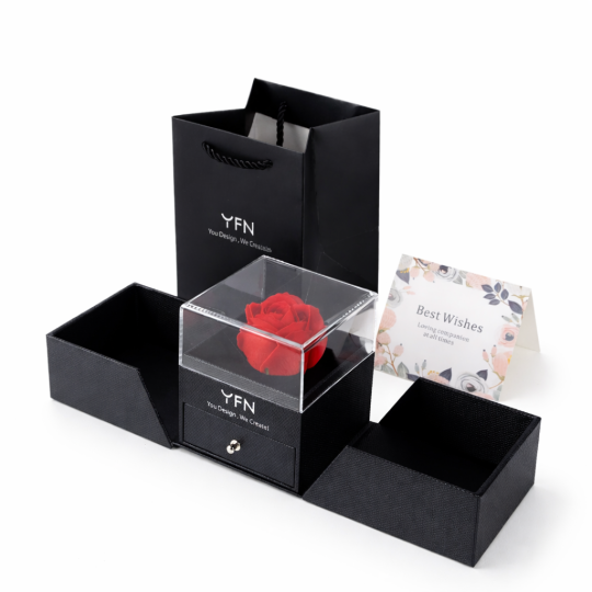 Black Preserved Rose Jewelry Box for Necklaces Rings Gift for Your Lovely