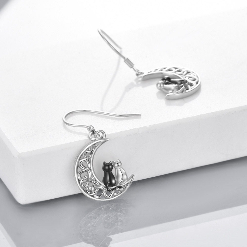 Zweifarbige Tropfenohrringe aus Sterlingsilber mit keltischem Knoten und Mond-4