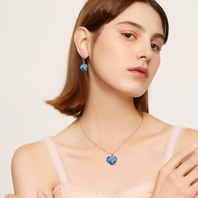 Ensemble de bijoux avec pendentif en forme de cœur en cristal bleu, collier et boucles d'oreilles, je t'aime pour toujours, cadeau de saint valentin-2