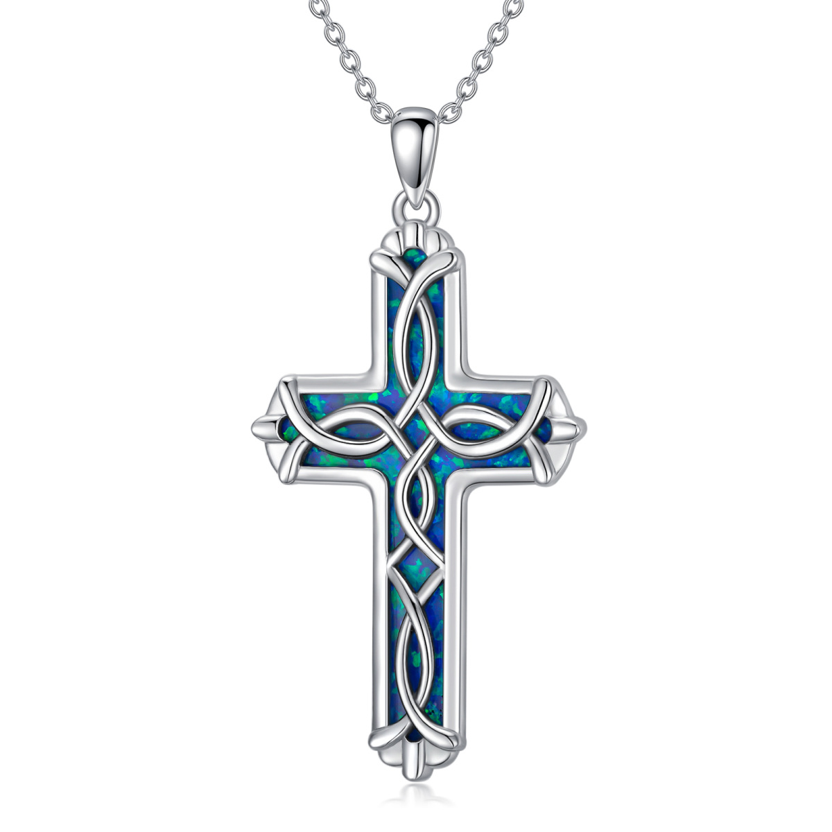 Sterling Silver Opal Celtic Knot & Cross Necklace for Women Men-1