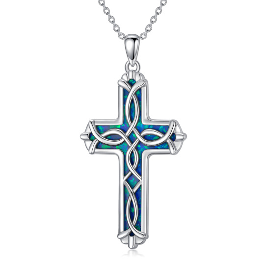 Sterling Silver Opal Celtic Knot & Cross Necklace for Women Men