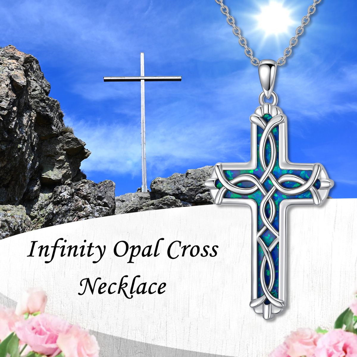 Sterling Silver Opal Celtic Knot & Cross Necklace for Women Men-6