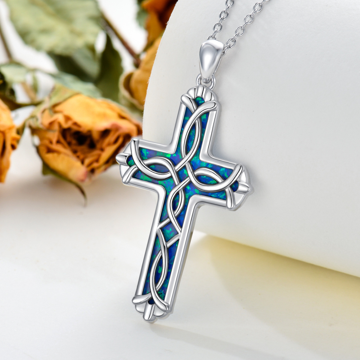 Sterling Silver Opal Celtic Knot & Cross Necklace for Women Men-3