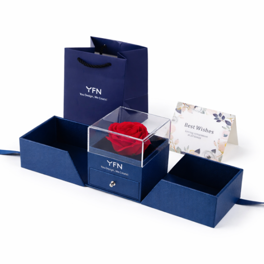 Blue Preserved Rose Jewelry Box for Necklaces Rings Gift for Your Lovely