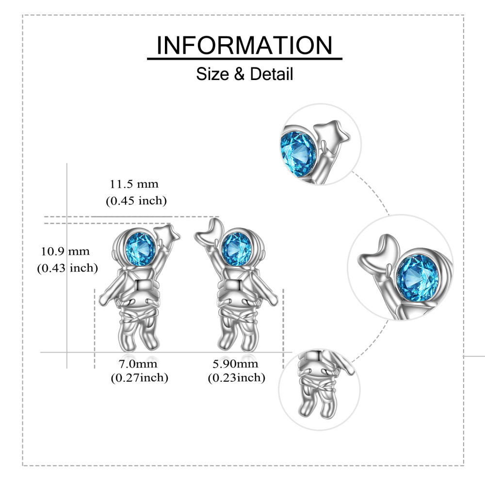 Pendientes de astronauta con circonita cúbica en forma circular en plata de ley-5