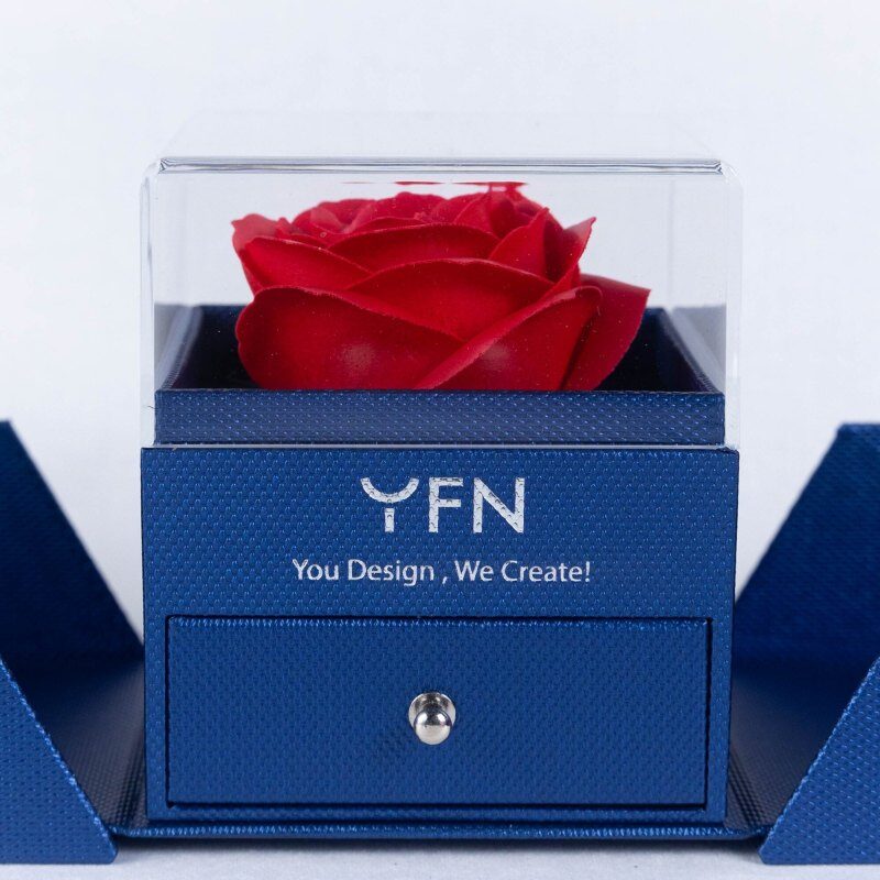Blue Preserved Rose Jewelry Box for Necklaces Rings Gift for Your Lovely-3