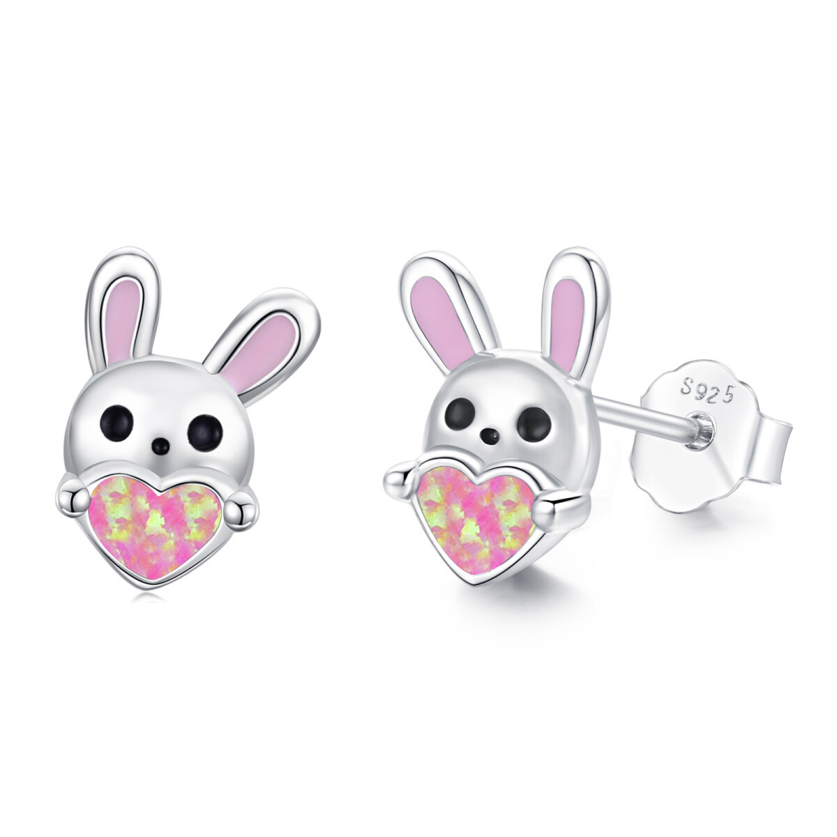 Sterling Silver Opal Rabbit Stud Earrings-1