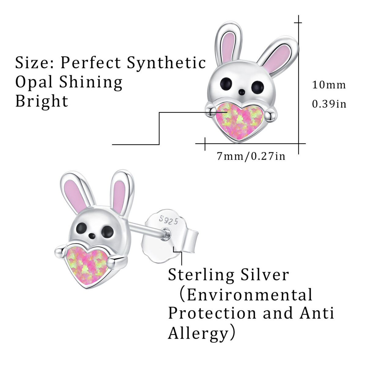 Sterling Silver Opal Rabbit Stud Earrings-6