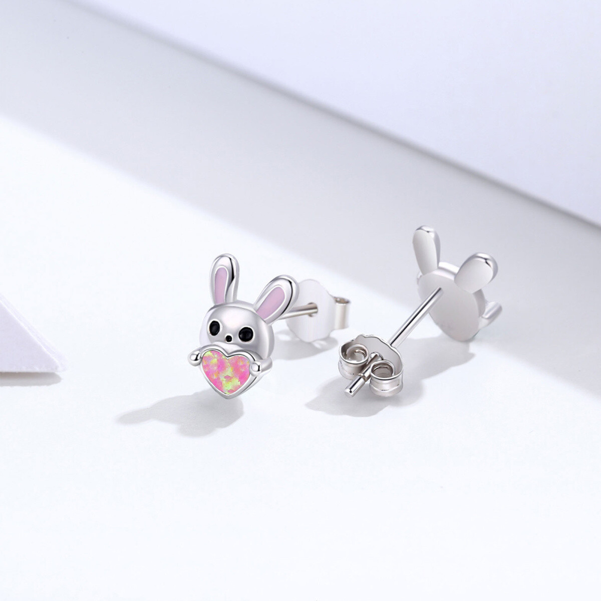 Sterling Silver Opal Rabbit Stud Earrings-4