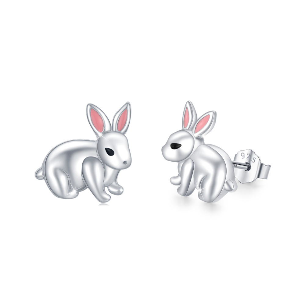 Sterling Silver Rabbit Stud Earrings for Women-1
