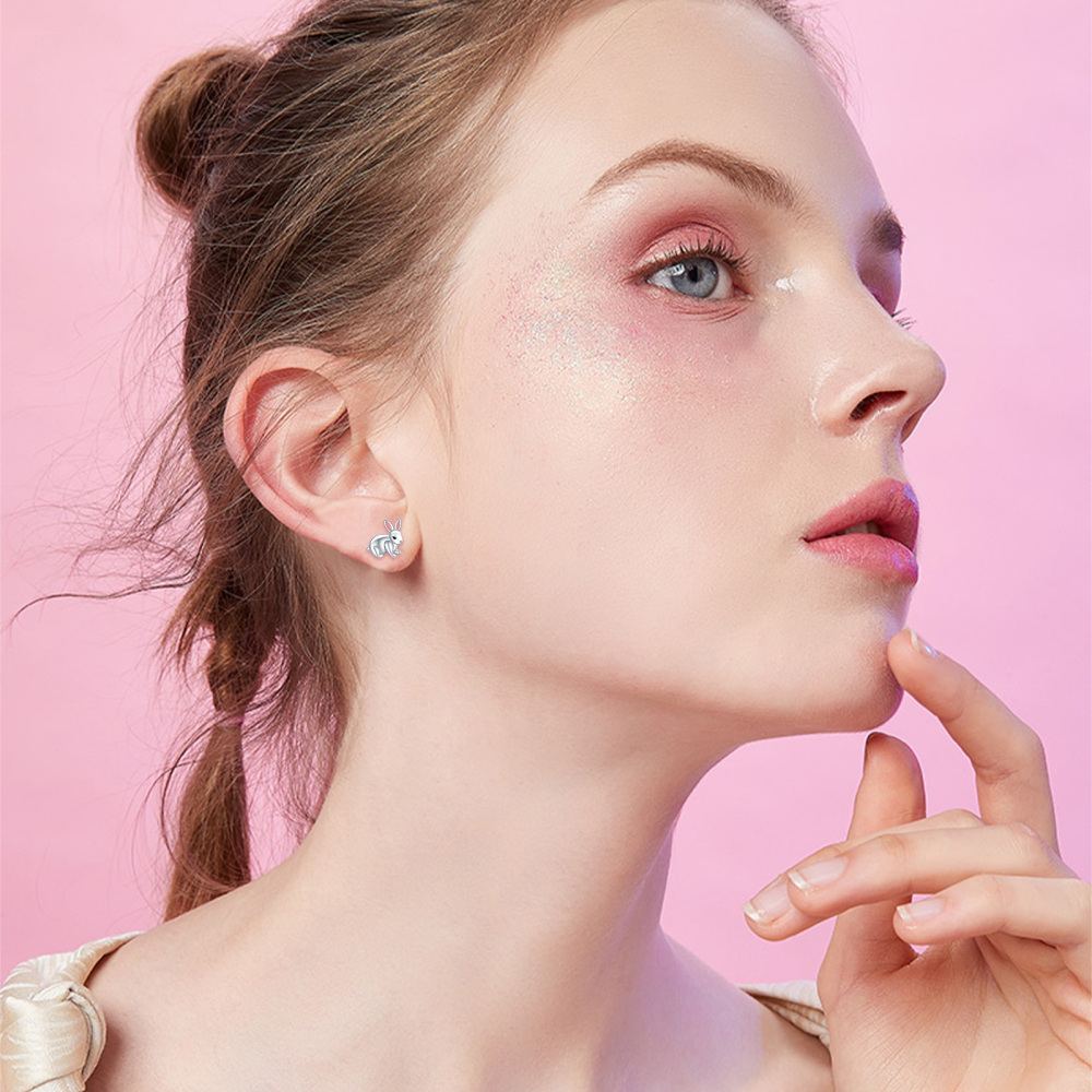 Sterling Silver Rabbit Stud Earrings for Women-2