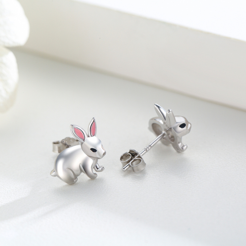 Sterling Silver Rabbit Stud Earrings for Women-4