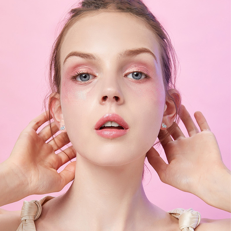 Srebrne kolczyki w kształcie królika dla kobiet-3