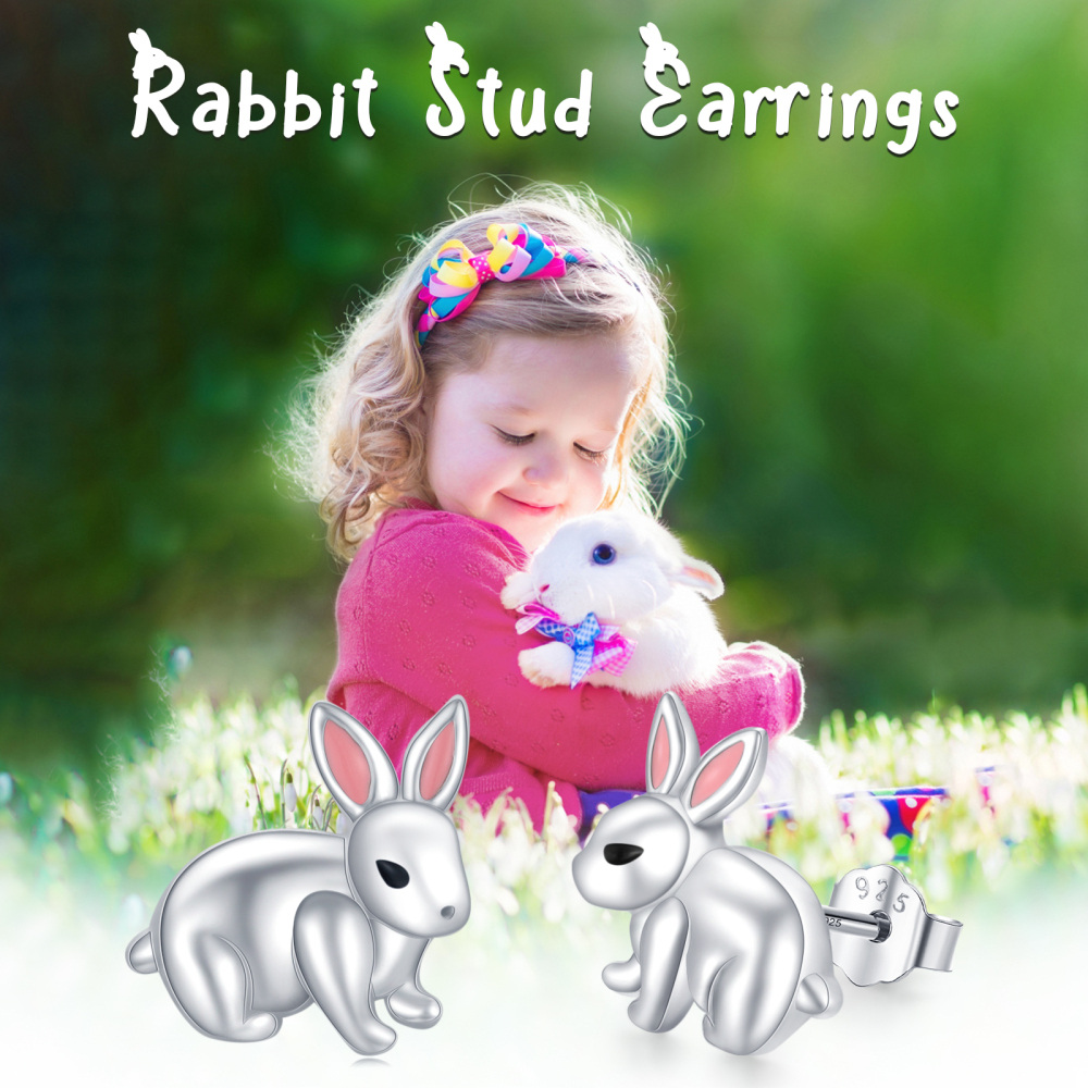 Sterling Silver Rabbit Stud Earrings for Women-6