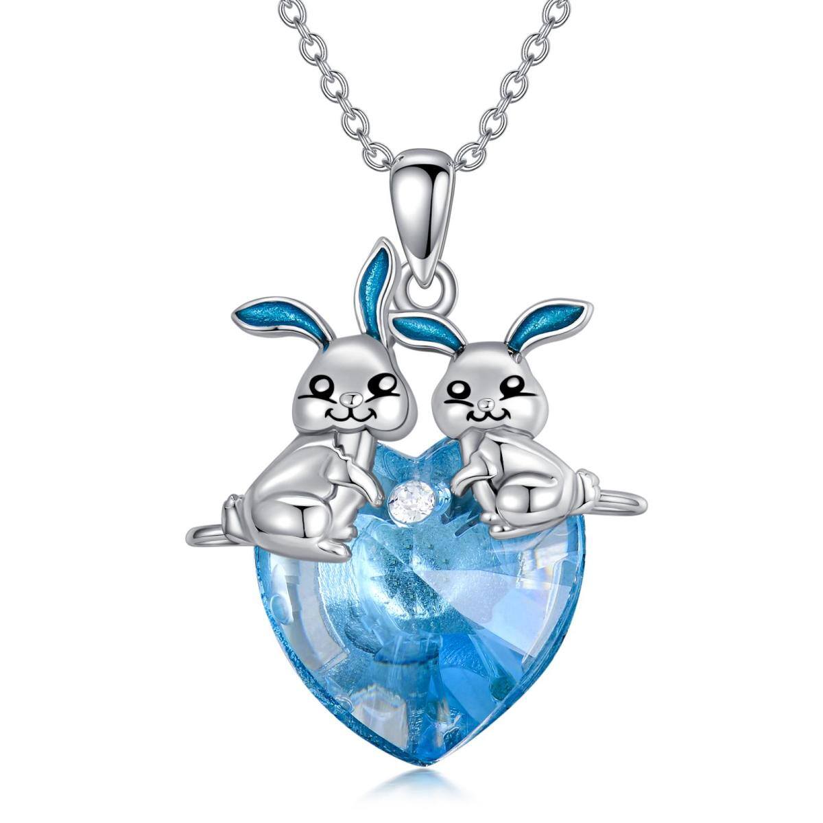 Sterling Silver Heart Rabbit Crystal Pendant Necklace-1