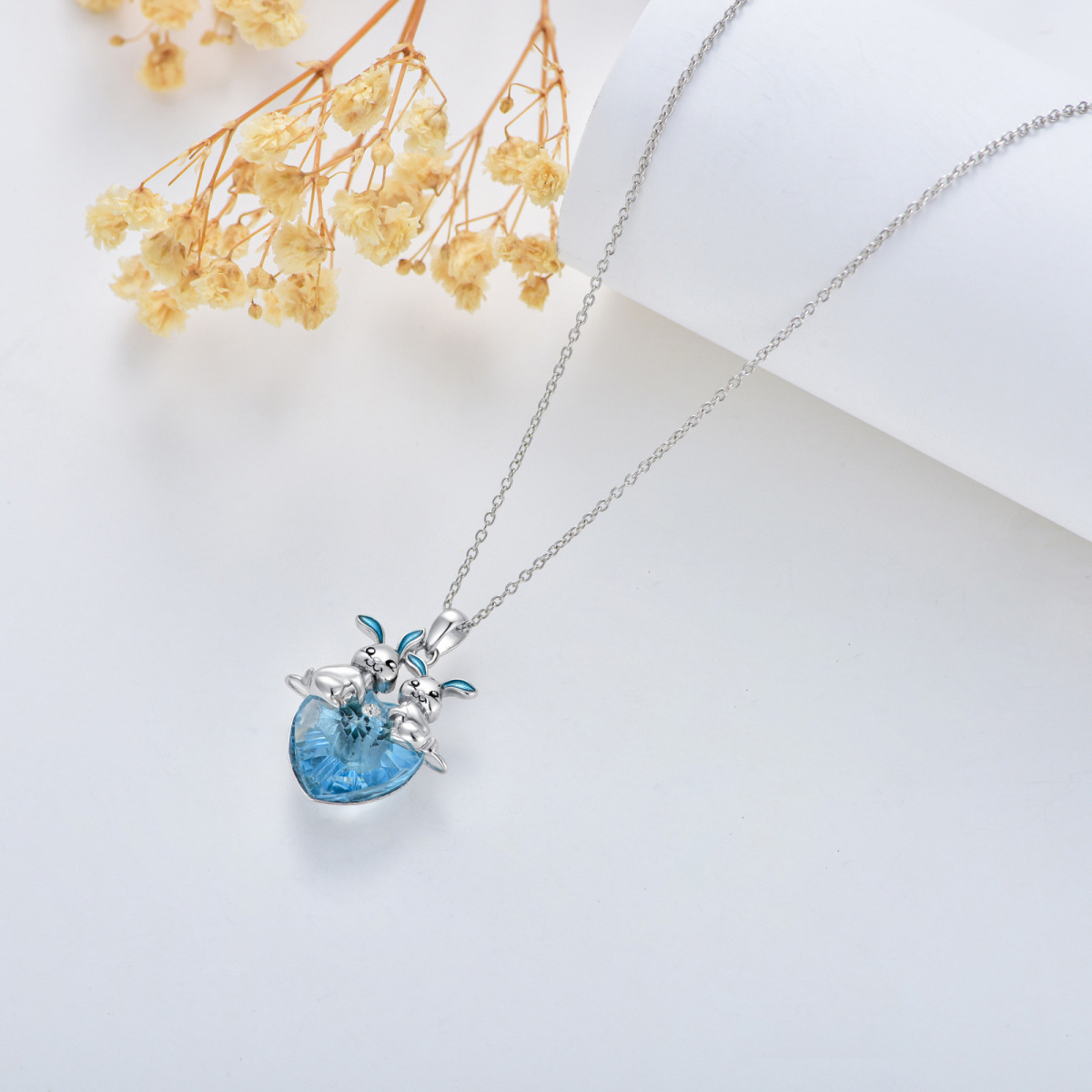 Sterling Silver Heart Rabbit Crystal Pendant Necklace-4