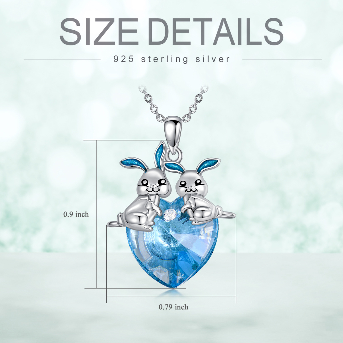 Sterling Silver Heart Rabbit Crystal Pendant Necklace-5