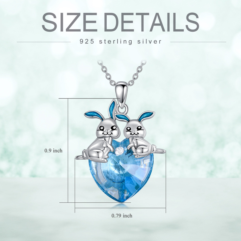 Sterling Silver Heart Rabbit Crystal Pendant Necklace-5