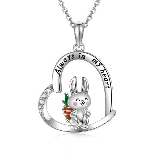 Collier en argent sterling avec cœur de lapin gravé en oxyde de zirconium pour femme