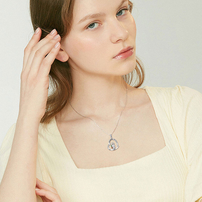 Sterling Zilveren Cubic Zirconia Konijn Hart Gegraveerde Ketting voor Vrouwen-2