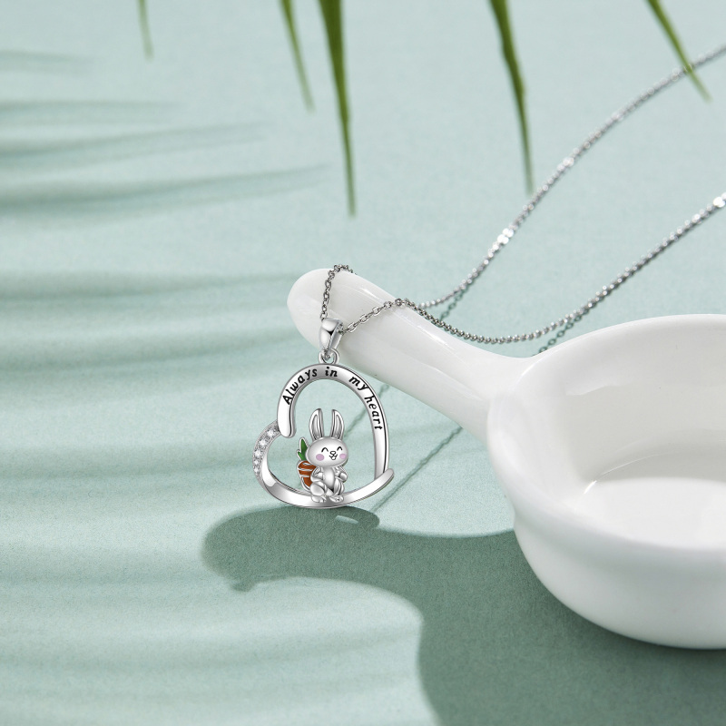 Sterling Zilveren Cubic Zirconia Konijn Hart Gegraveerde Ketting voor Vrouwen-3