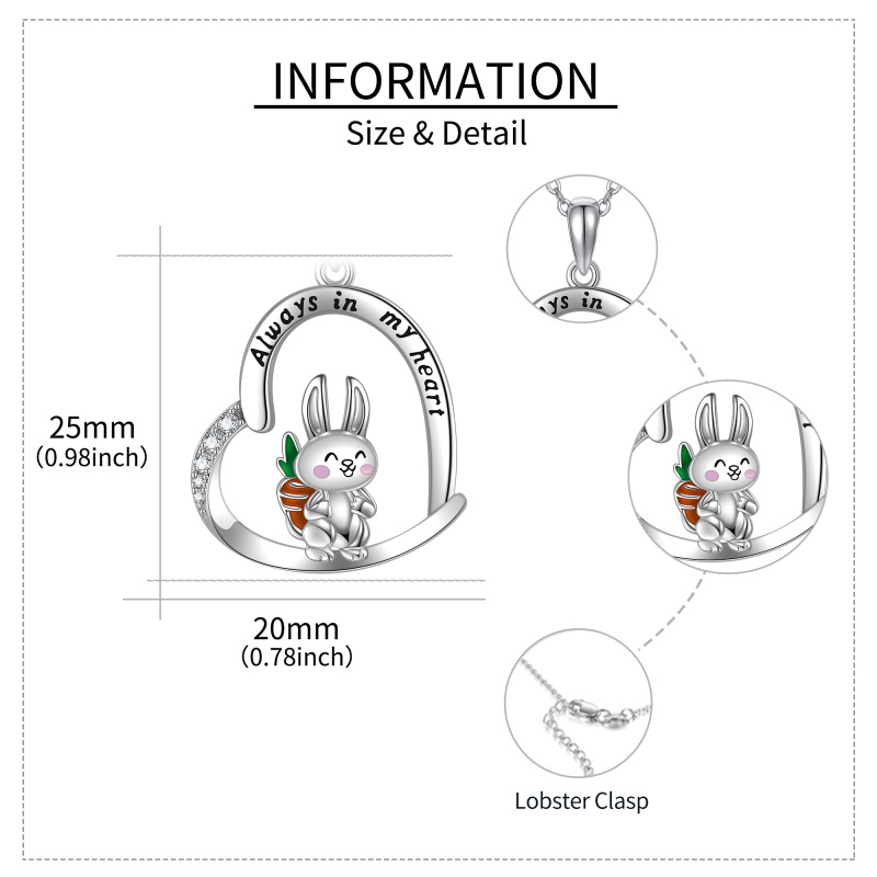 Sterling Zilveren Cubic Zirconia Konijn Hart Gegraveerde Ketting voor Vrouwen-5