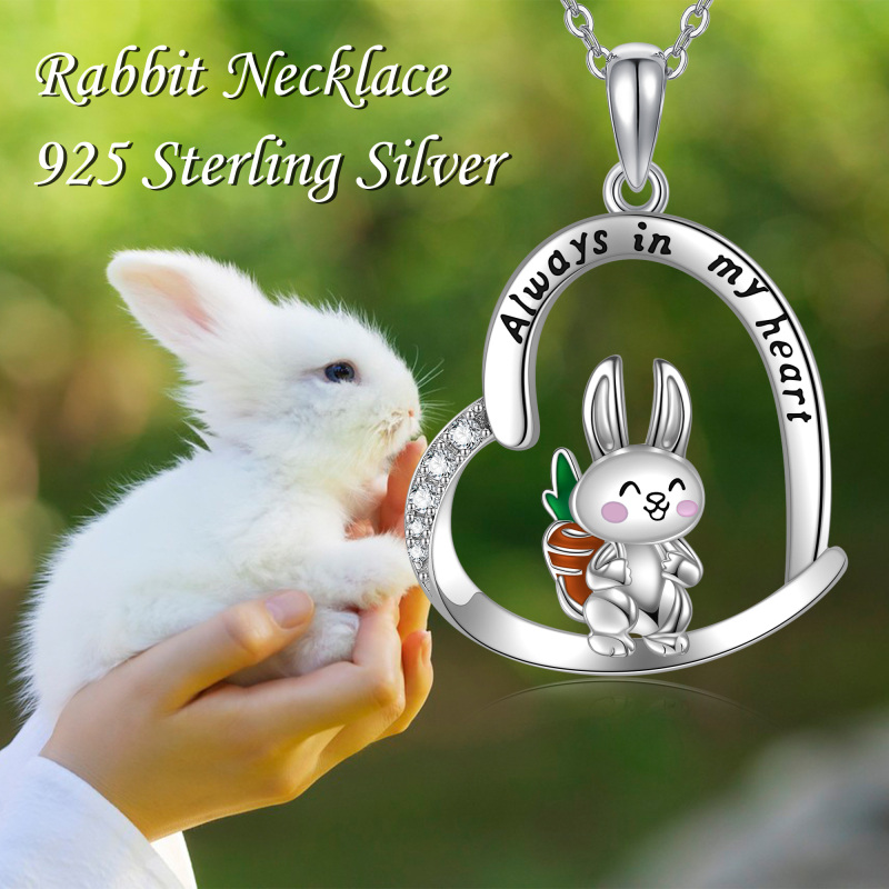 Sterling Zilveren Cubic Zirconia Konijn Hart Gegraveerde Ketting voor Vrouwen-6