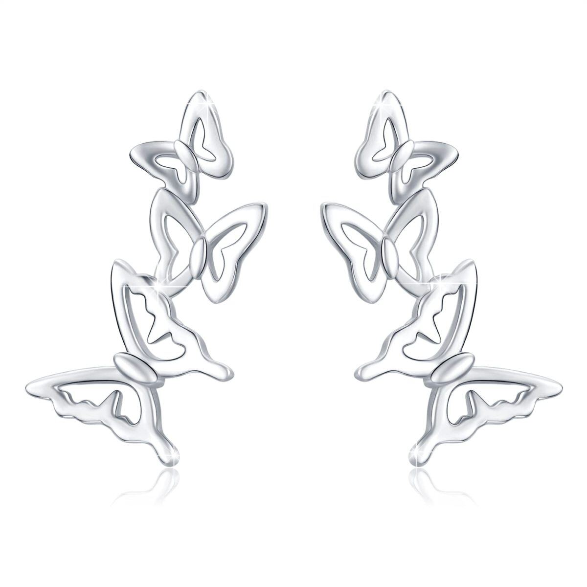 Sterling Silver Butterfly Stud Earrings-1