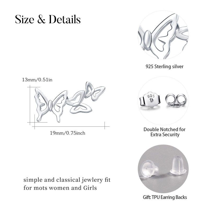 Sterling Silver Butterfly Stud Earrings-5