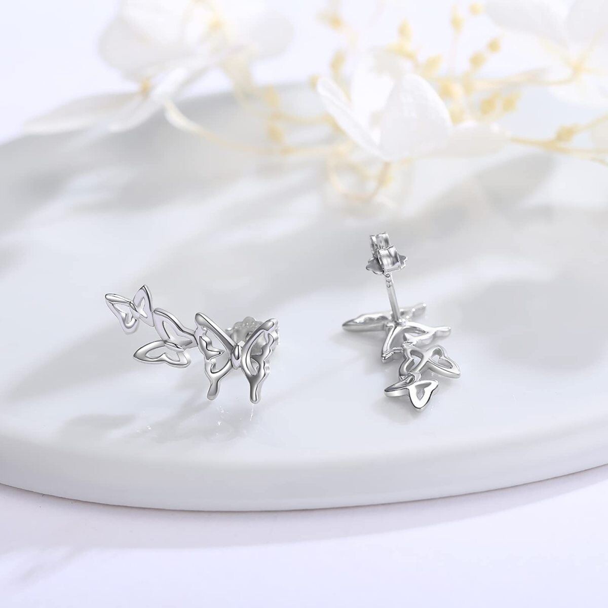 Sterling Silver Butterfly Stud Earrings-4