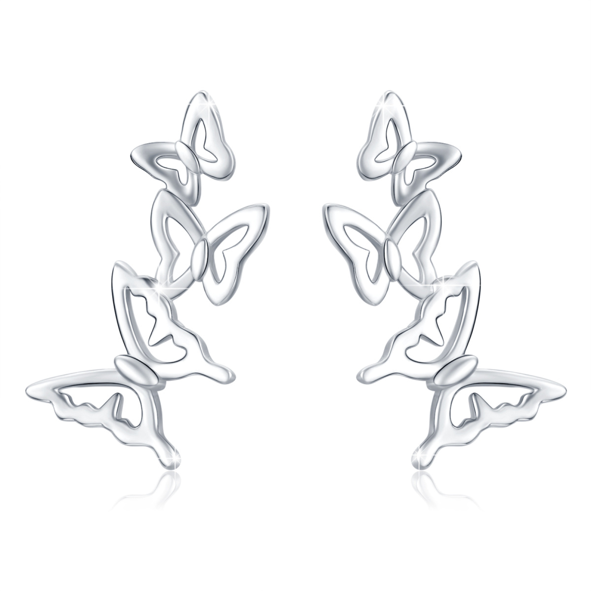 Sterling Silver Butterfly Climber Earrings-1