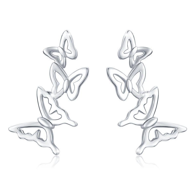 Sterling Silver Butterfly Climber Earrings-1