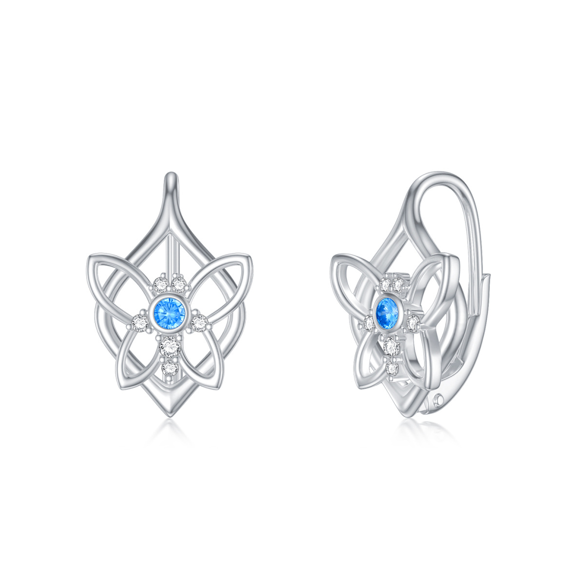 Sterling Silver Round Cubic Zirconia Butterfly Lever-back Earrings-1