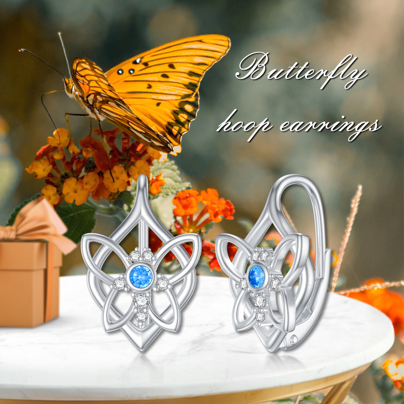 Orecchini a monachella con chiusura a leva in argento sterling e zirconi cubici rotondi-3