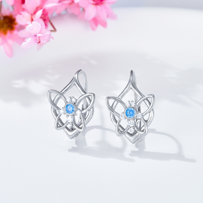 Orecchini a monachella con chiusura a leva in argento sterling e zirconi cubici rotondi-4