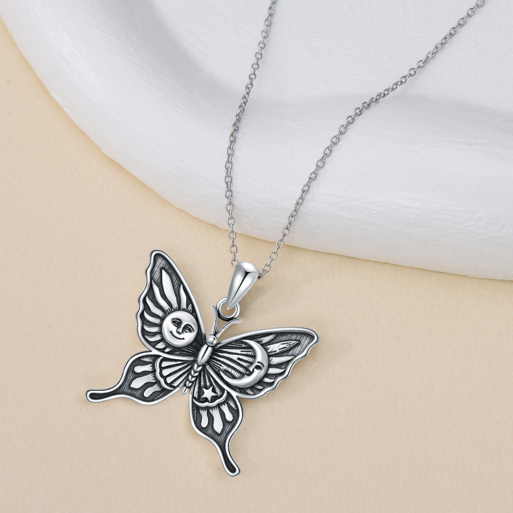 Colar de borboleta 925 Prata Esterlina Sol Lua e Estrela Borboleta Celestial Jóias Presentes-4