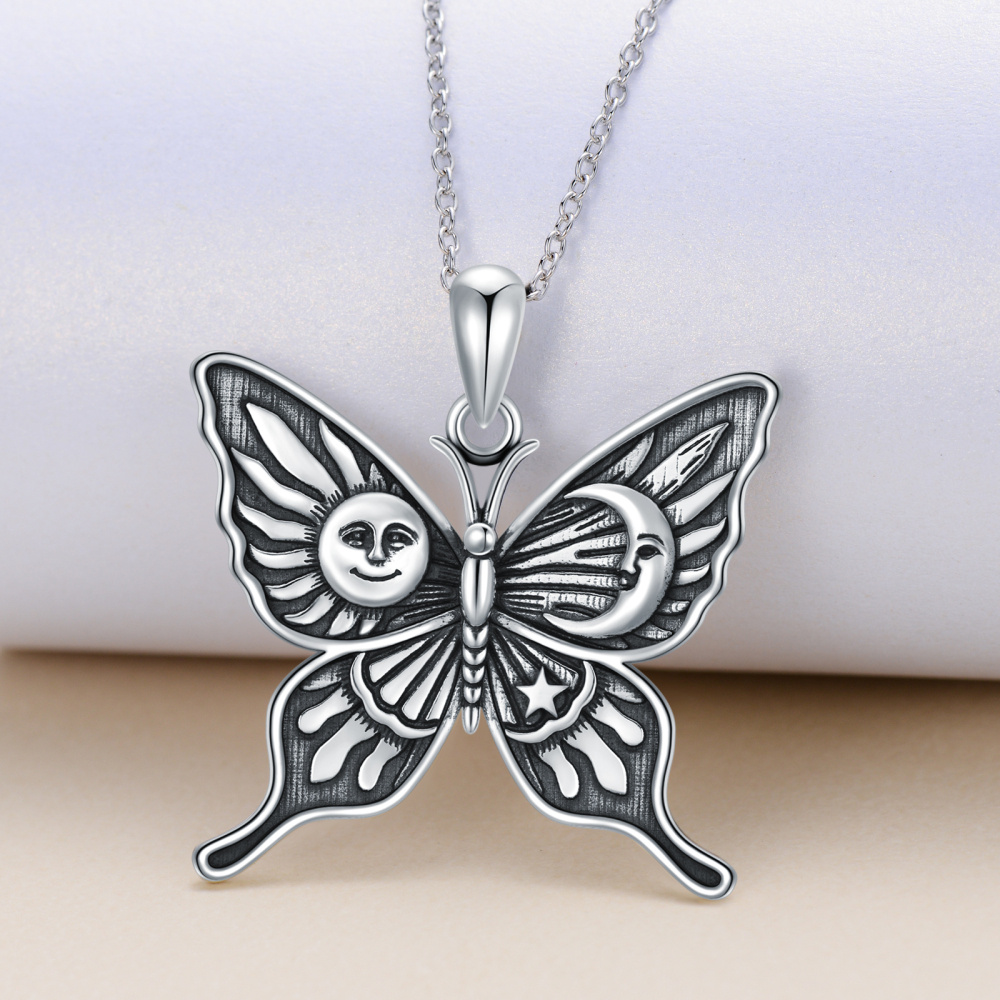 Colar de borboleta 925 Prata Esterlina Sol Lua e Estrela Borboleta Celestial Jóias Presentes-5
