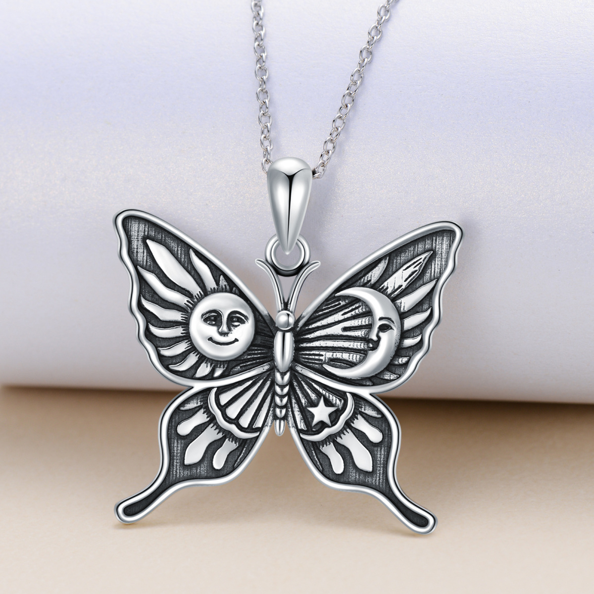 Butterfly Necklace 925 Sterling Silver Sun Moon and Star Celestial Butterfly Jewelry Gifts-5