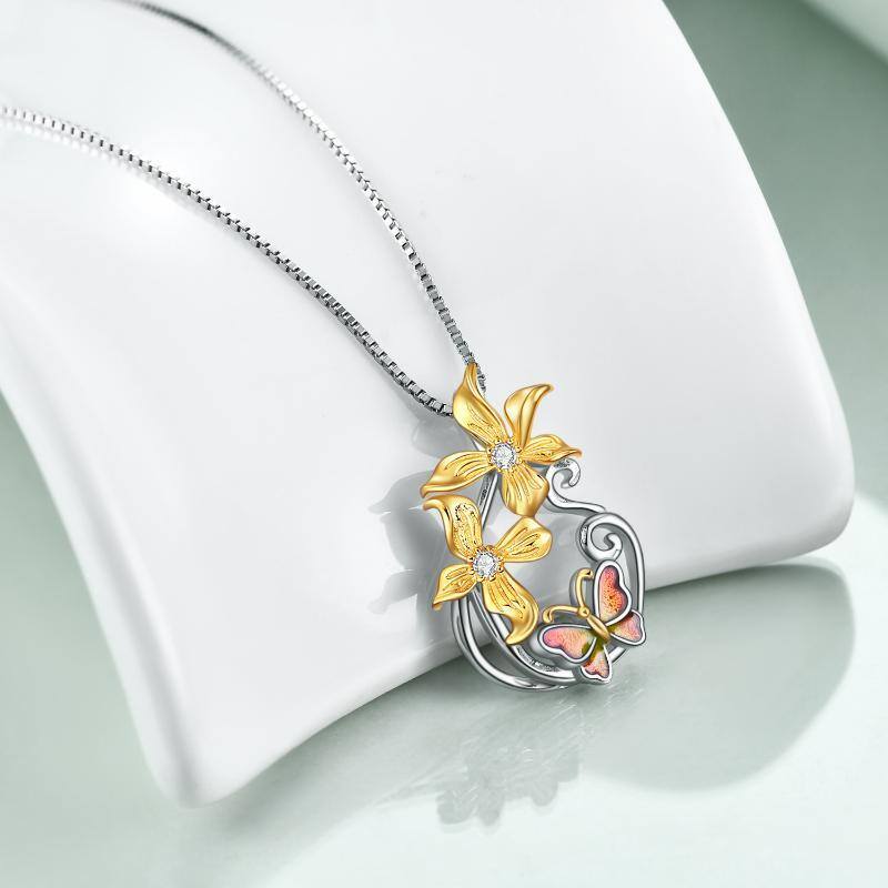 Butterfly Necklace Sterling Silver Teardrop Daisy Butterfly Pendant Necklace-2