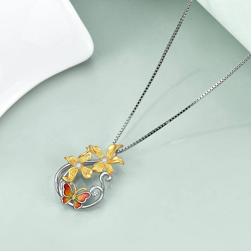 Butterfly Necklace Sterling Silver Teardrop Daisy Butterfly Pendant Necklace-3