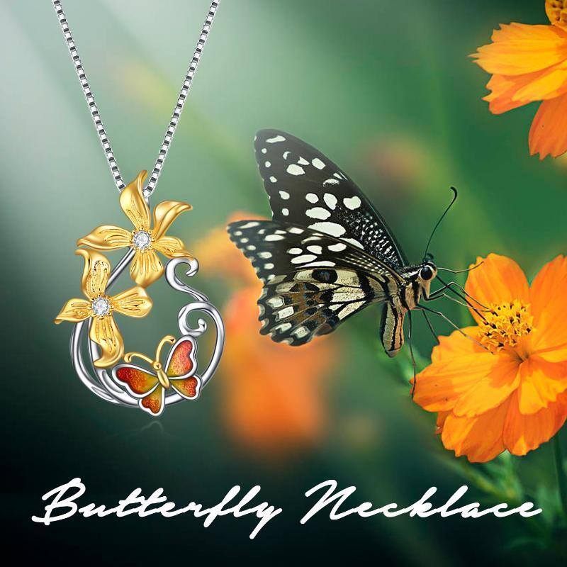 Butterfly Necklace Sterling Silver Teardrop Daisy Butterfly Pendant Necklace-5