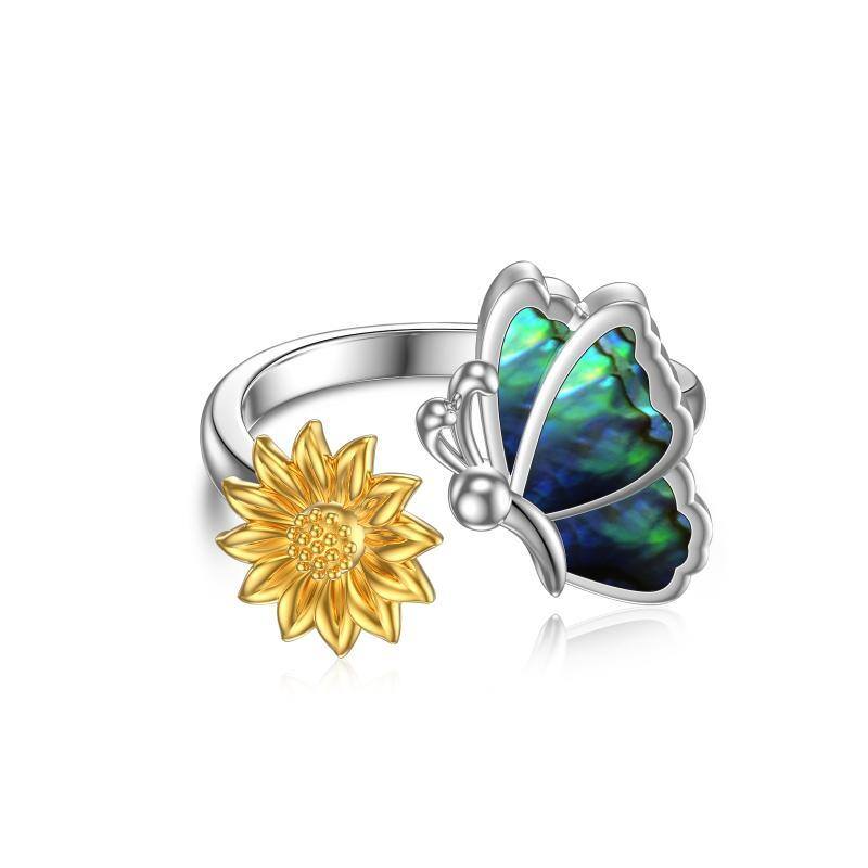 Sterling Silver Butterfly & Sunflower Ring-1