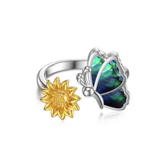 Bague en argent sterling avec papillon et tournesol