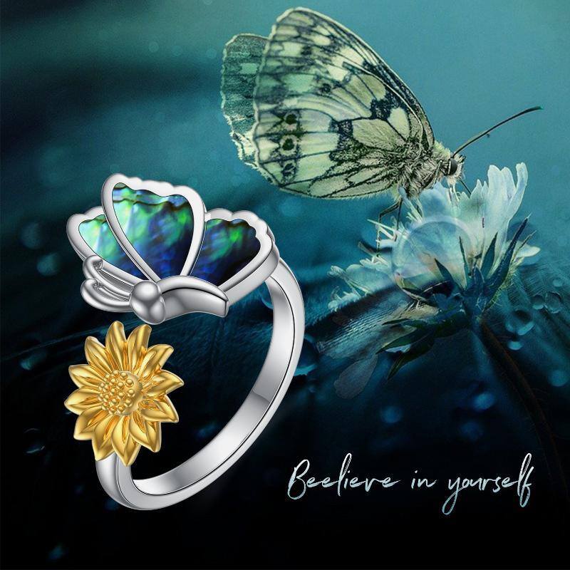 Sterling Silver Butterfly & Sunflower Ring-4