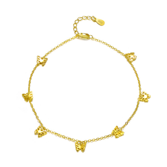 Butterfly Sterling Silver Yellow Gold Plated Single Layered Charm Anklet for Women