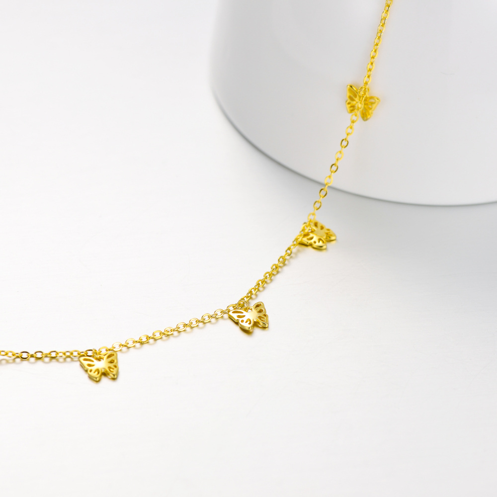 Butterfly Sterling Silver Yellow Gold Plated Single Layered Charm Anklet for Women-5