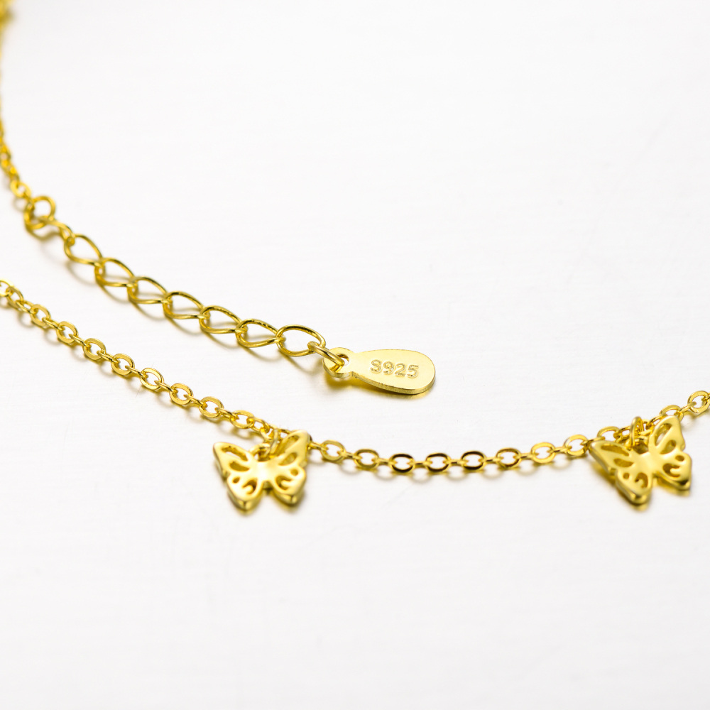 Butterfly Sterling Silver Yellow Gold Plated Single Layered Charm Anklet for Women-6