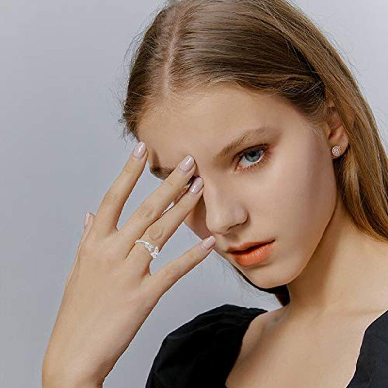 Sterling Silver Cubic Zirconia Butterfly & Leaves Open Ring-2