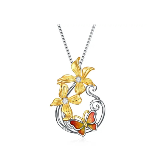 Collar de mariposa de plata de ley con colgante de margarita y lágrima